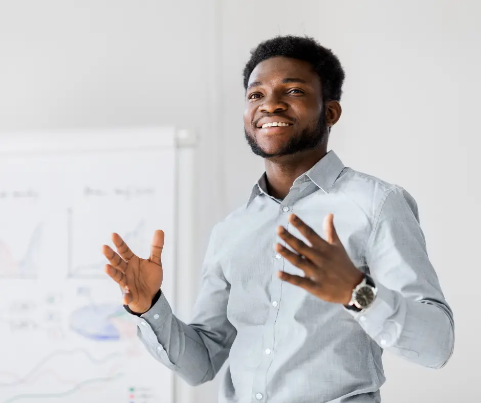young man presenting